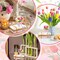 4-Piece Spring Table Decor Set – Tulip Wooden Signs, Farmhouse Floral Wooden Blocks, Rustic Tiered Tray Decorations for Easter, Bookshelf, Fireplace, Desk, and Living Room